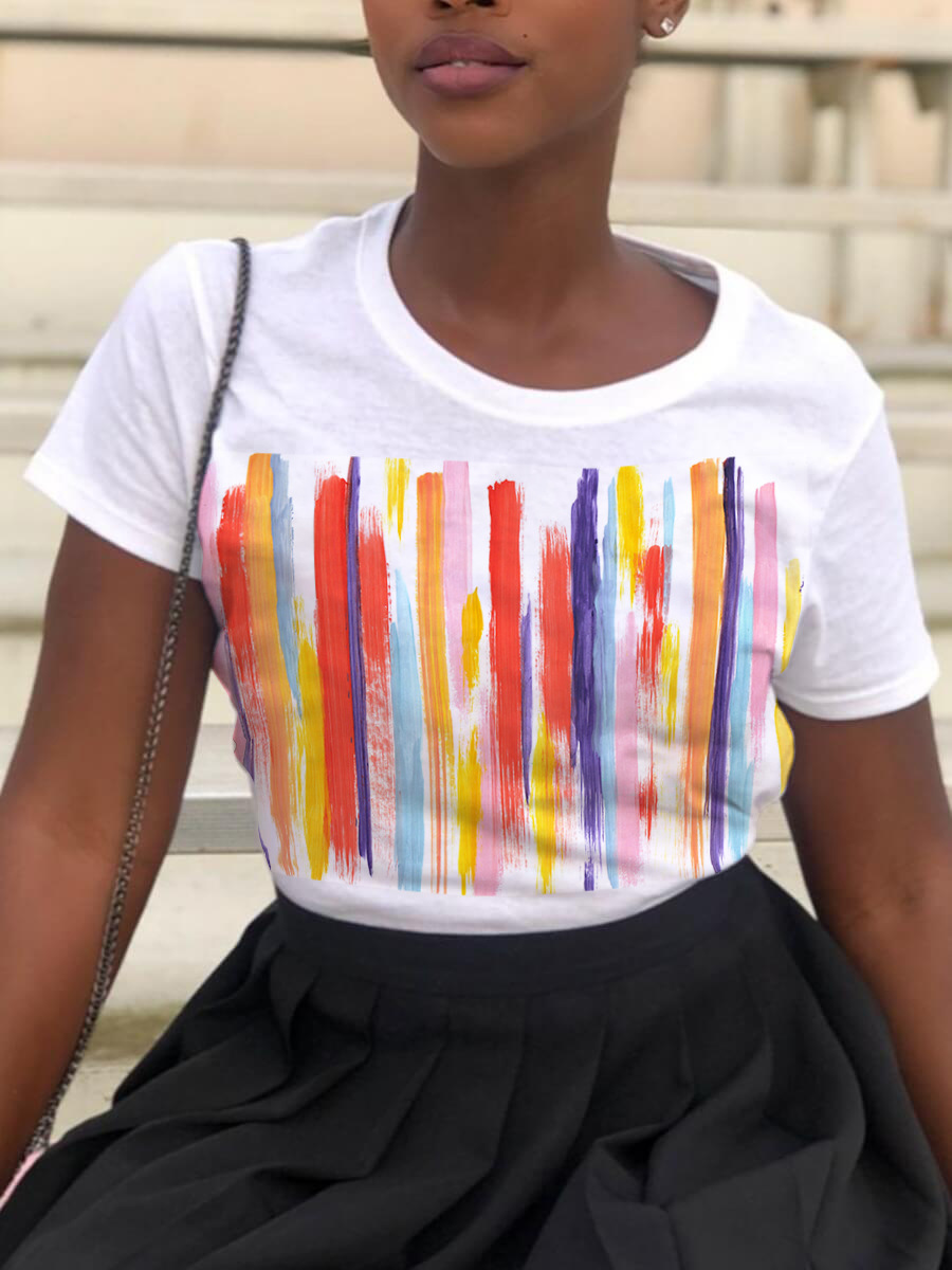 

LW Round Neck Mixed Print T-shirt, White