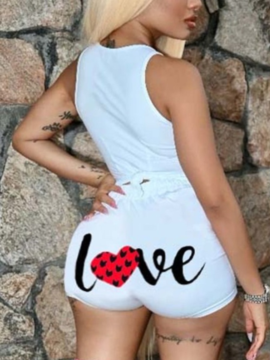 

LW Heart Letter Print Shorts Set, White