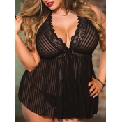 LW SXY Plus Size See-through Striped Babydoll