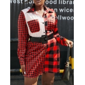 LW Plaid Print Patchwork Shirt Dress (Without Belt