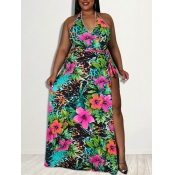 LW Plus Size Floral Print Backless One-piece Swims