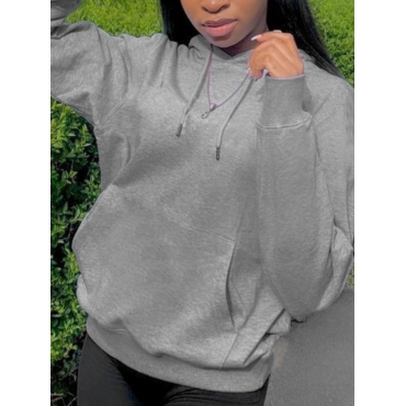 

LW BASICS Kangaroo Pocket Solid Color Oversized Hoodie, Grey