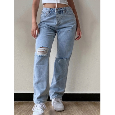 

LW Ripped Straight Jeans, Blue