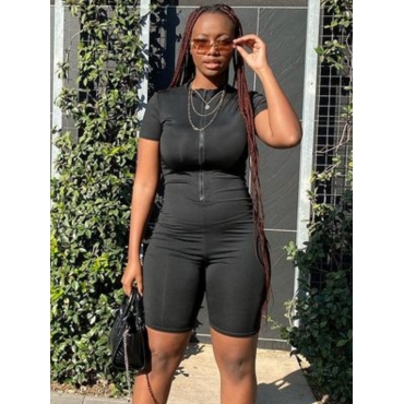 

LW Sportswear Zipper Design Black One-piece Romper