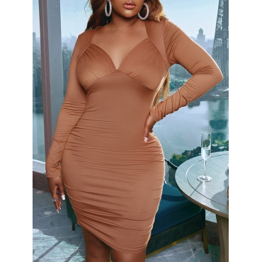 

LW SXY Ruched Bodycon Dress, Brown