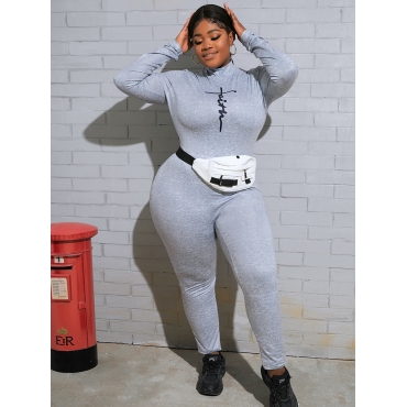 

LW SXY Plus Size Faith Turtleneck Letter Print Jumpsuit, Grey