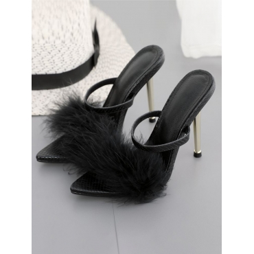 

LW Pointed Toe Plush Heels, Black