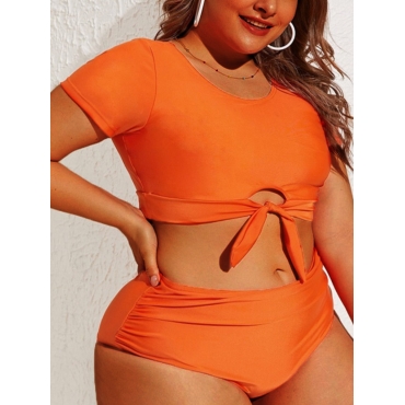 

LW Plus Size Bandage Hollow-out Design Tankini, Orange