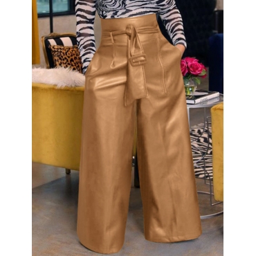 

LW Leather High Rise Bandage Zipper Design Pants, Brown