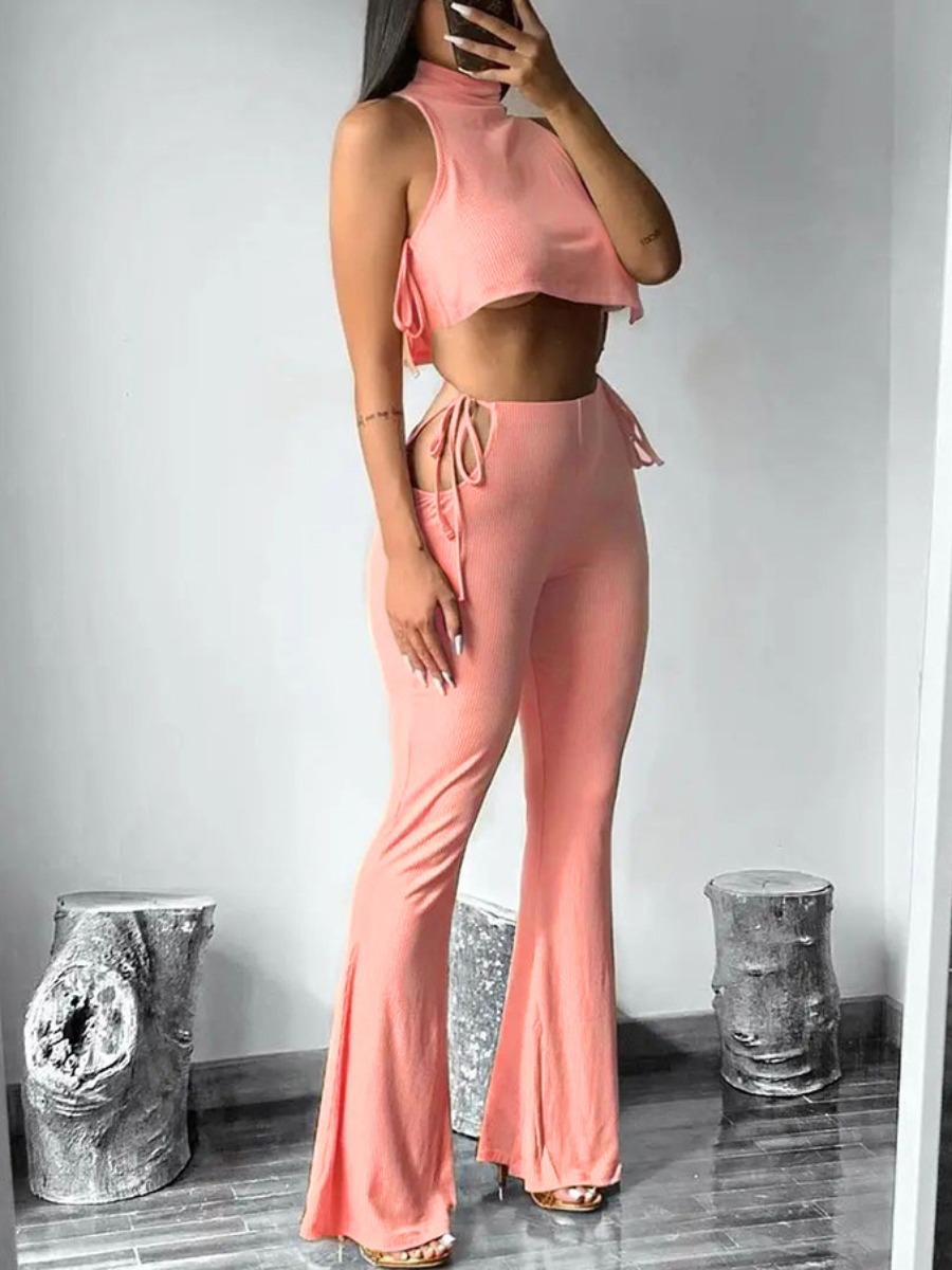

LW SXY Bandage Design Flared Pants Set, Pink