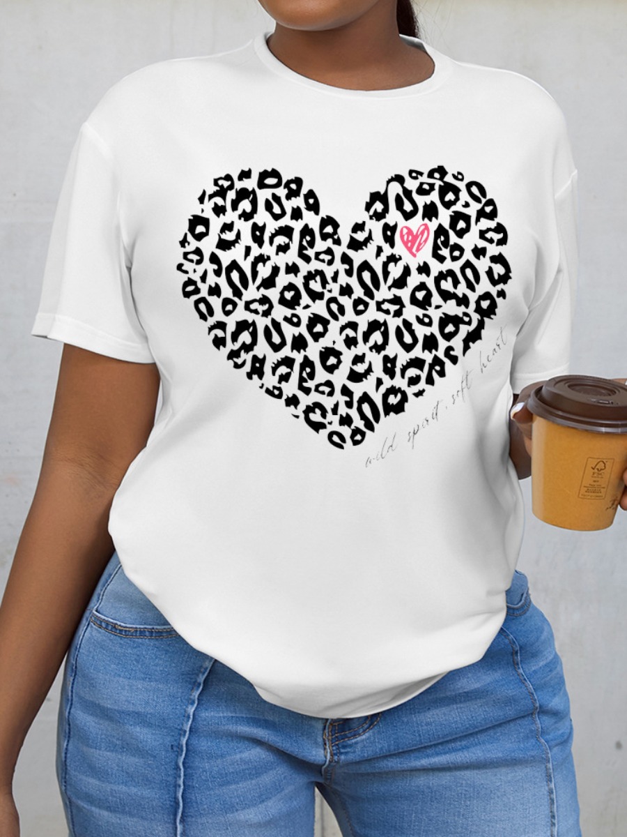 

LW Round Neck Heart Print T-shirt, White