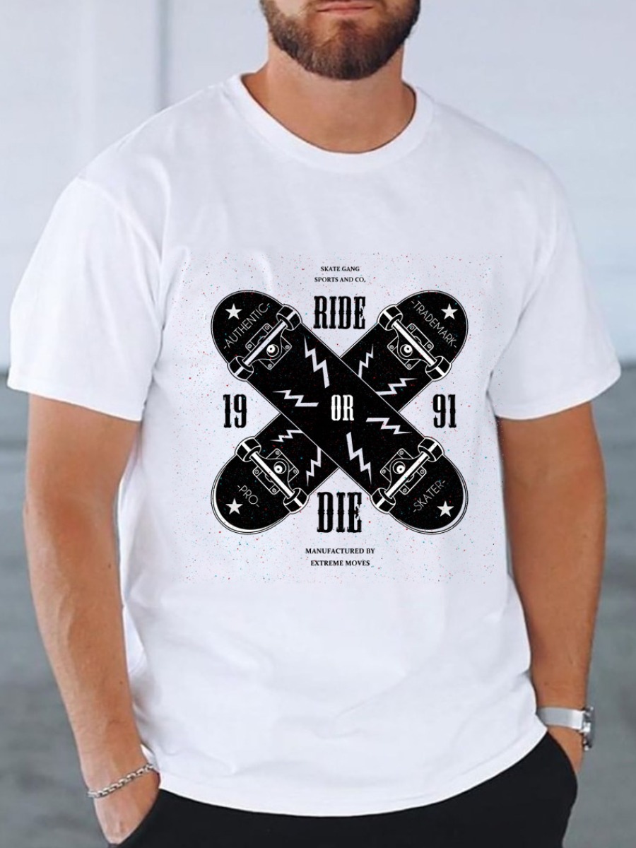 

LW Men Round Neck Letter Print T-shirt, White