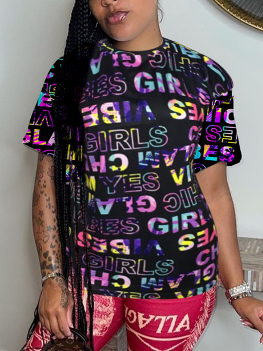 

LW Letter Print Tie-dye T-shirt, Multi
