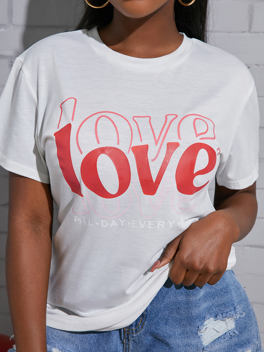 LW COTTON Round Neck Letter Print T-shirt