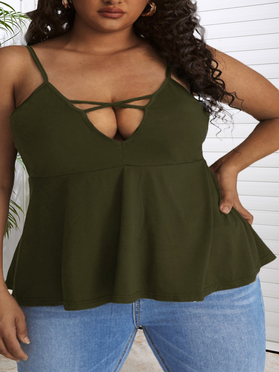

LW SXY Plus Size Cross Strap A Line Camisole, Army green