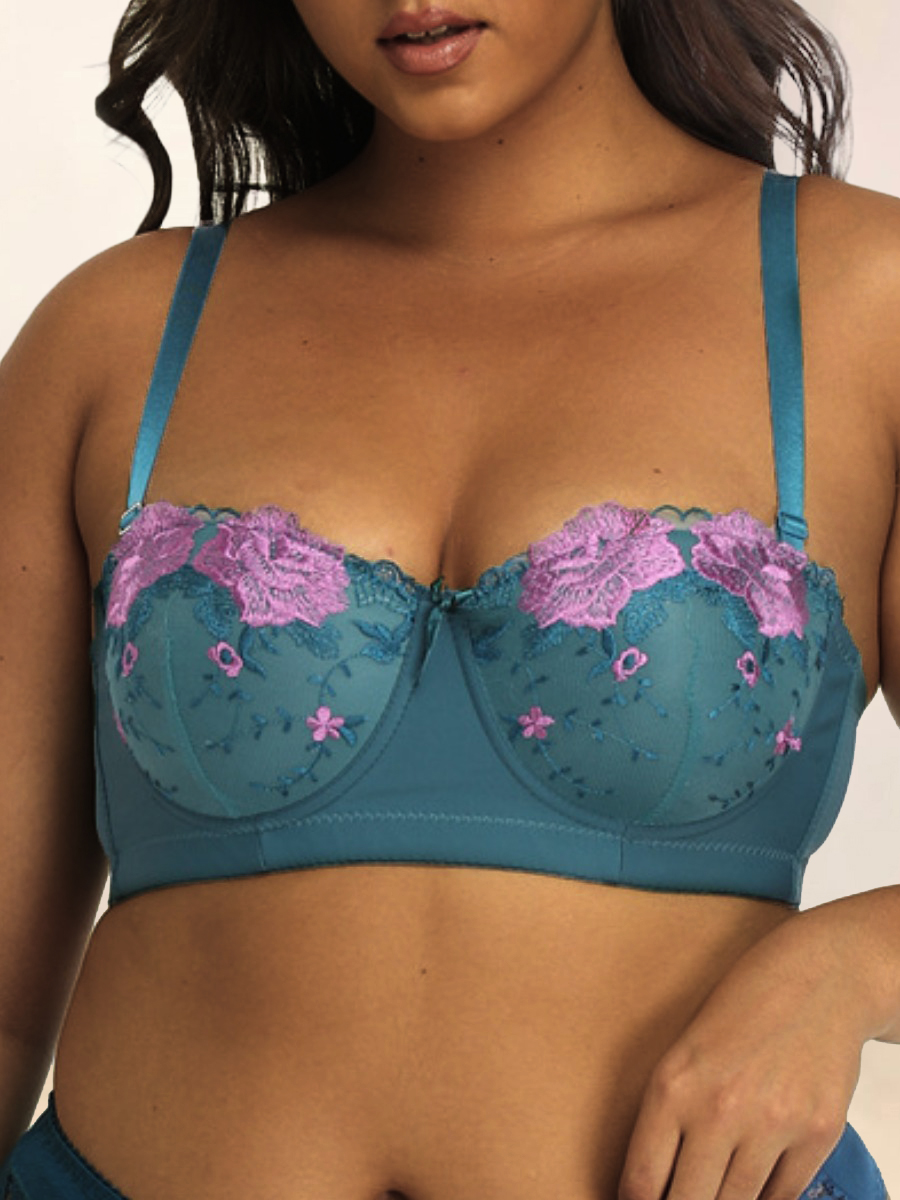 

LW SXY Plus Size Floral Decor Bra, Black green