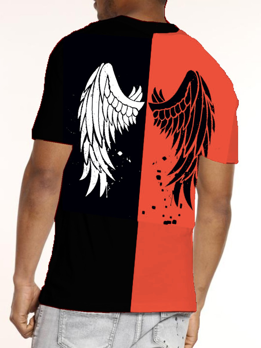 

LW Men Wing Print Patchwork T-shirt, Red