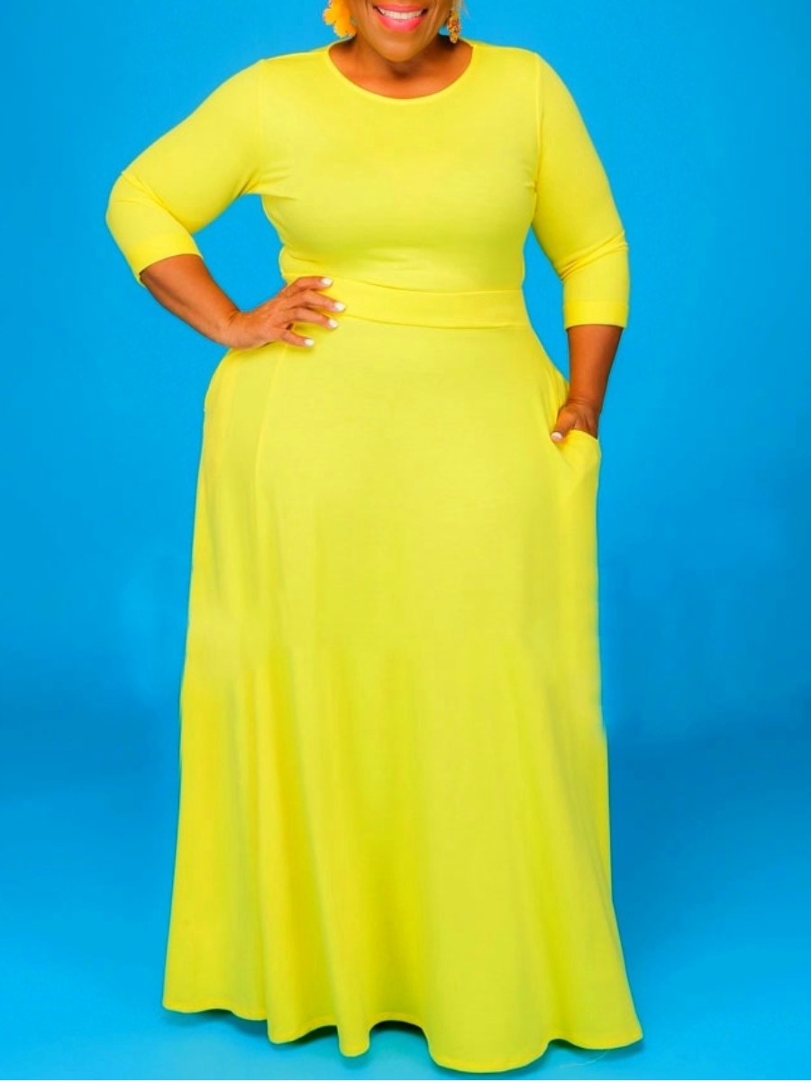 

LW Plus Size Round Neck Stretchy Skirt Set, Yellow