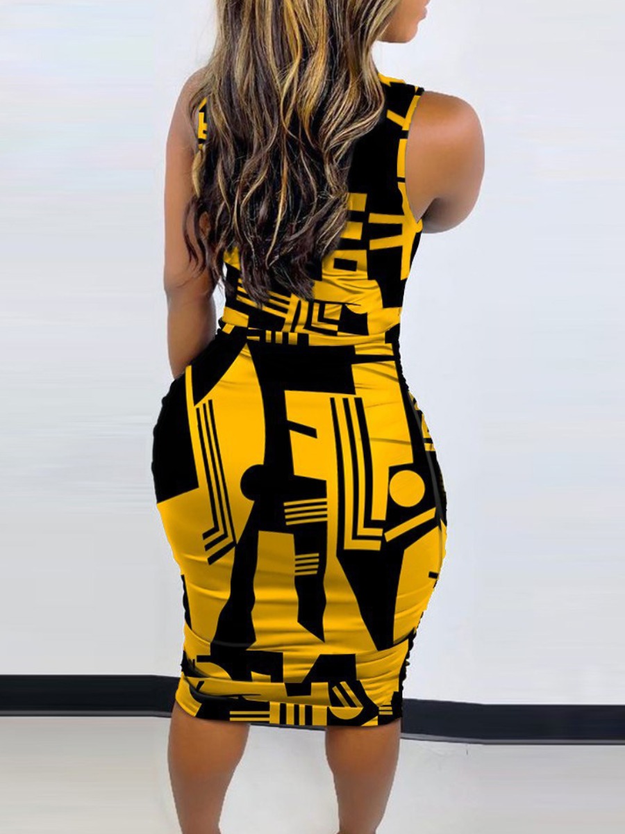 LW Print Patchwork Bodycon Dress