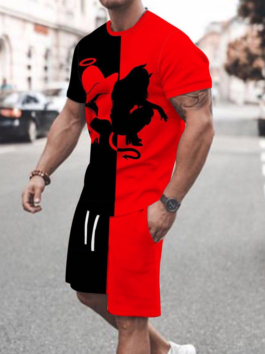 LW Men Figure Print Patchwork Shorts Set