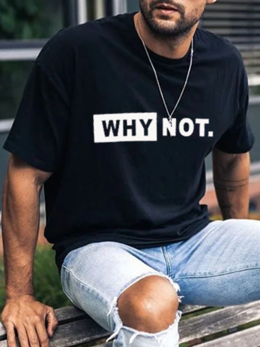 

LW Men Round Neck Letter Print T-shirt, Black