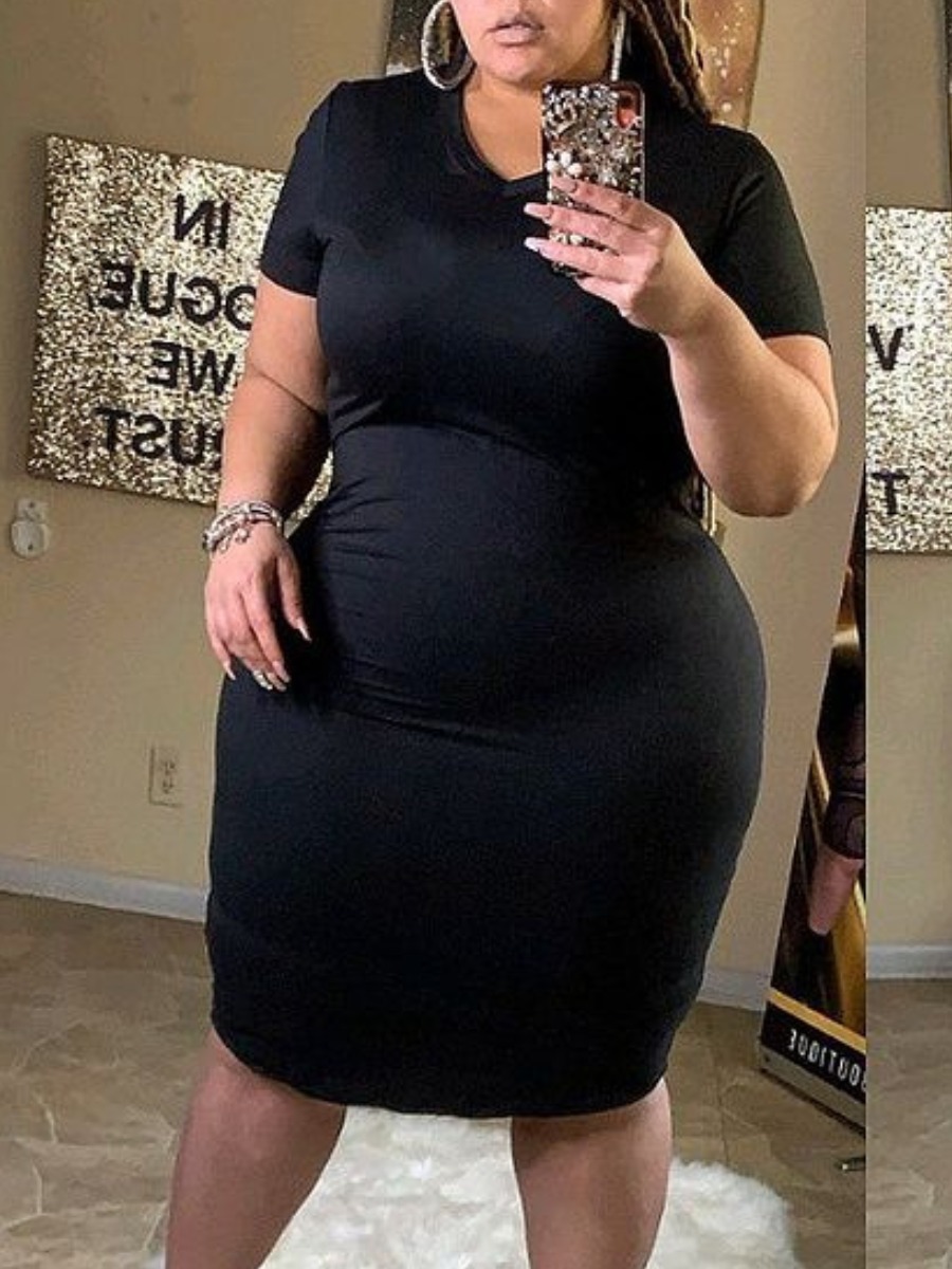 

LW Plus Size V Neck Bodycon Dress, Black