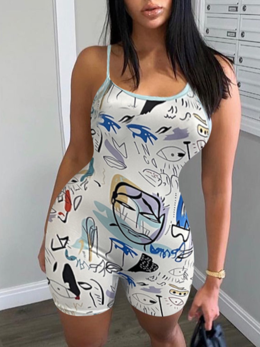 

LW Graffiti Print Backless Romper, White