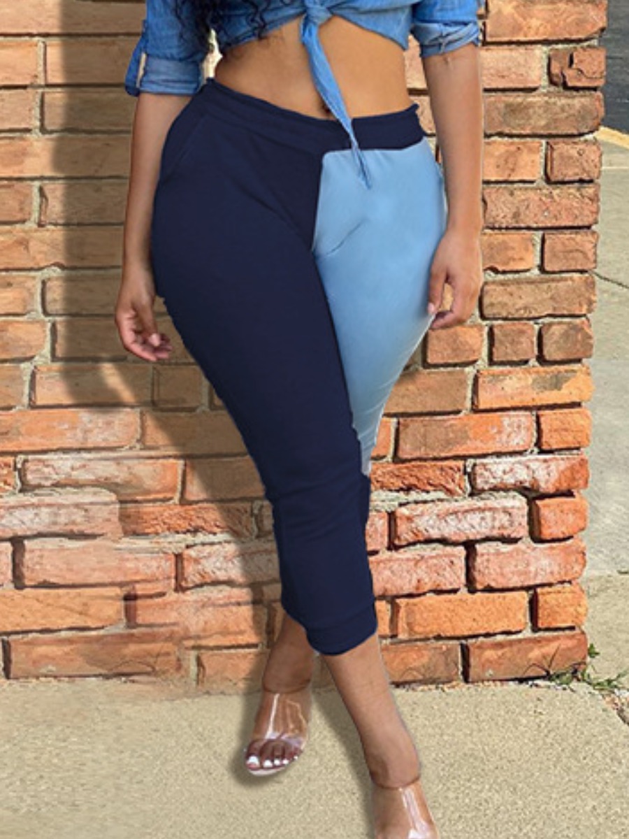 

LW Denim Low Waist Basic Patchwork Skinny High Stretchy Jeans, Blue