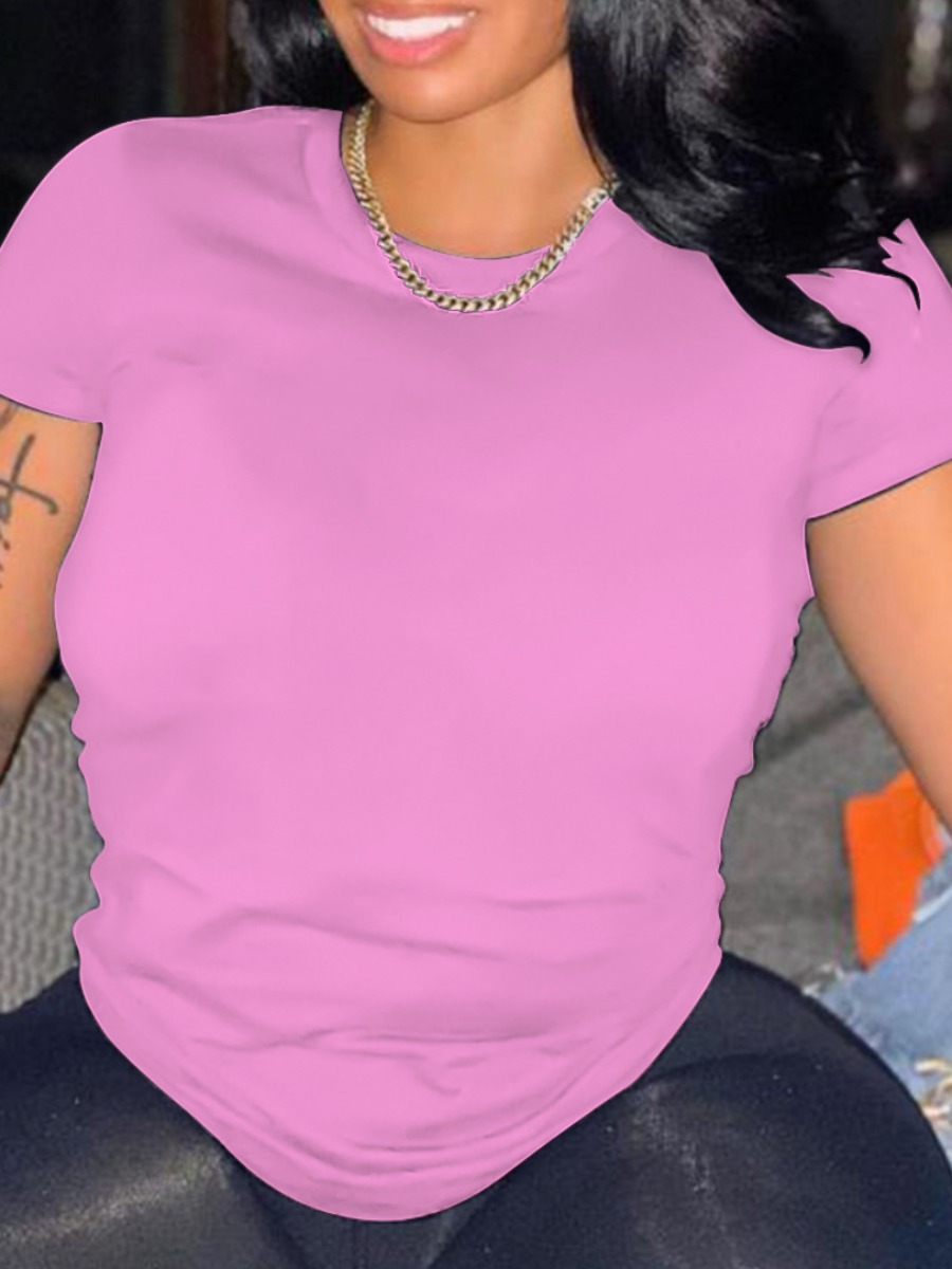 LW Plus Size Round Neck Regular Fit T-shirt, Light purple