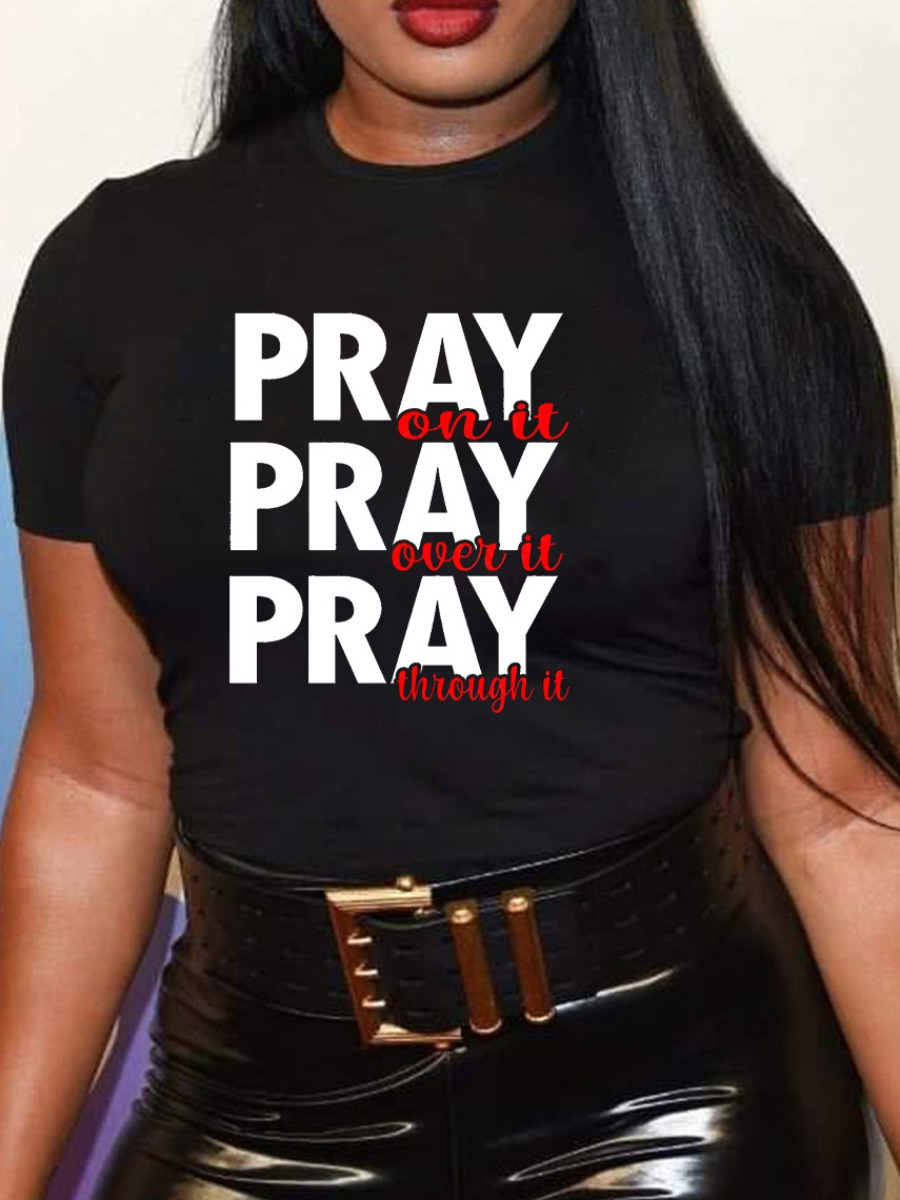 LW Plus Size Round Neck Letter Print T-shirt
