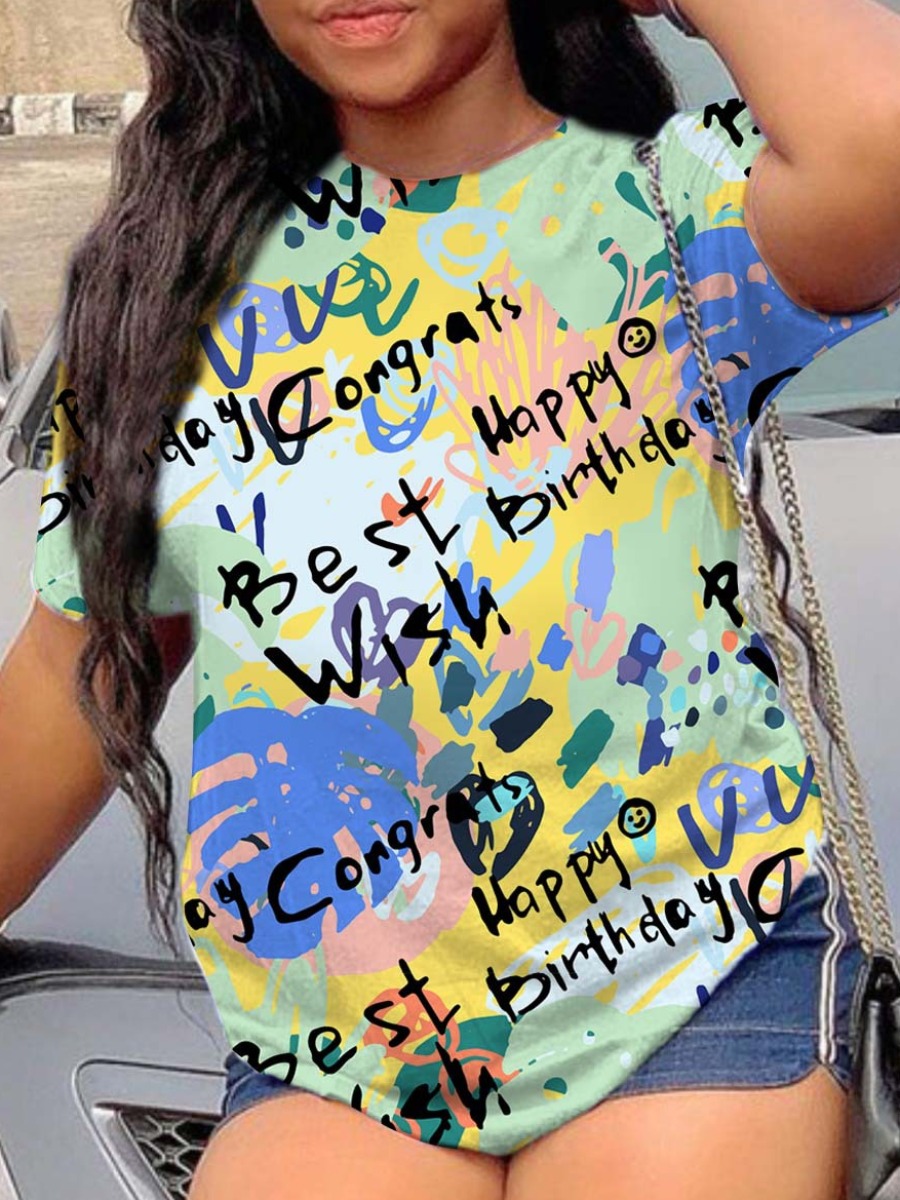 

LW Graffiti Letter Print T-shirt, Light green
