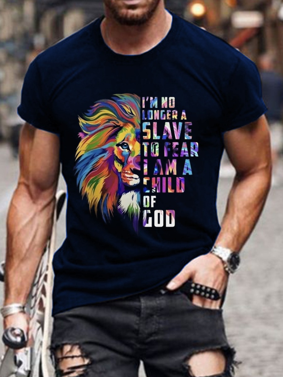 LW Men Lion Letter Print T-shirt