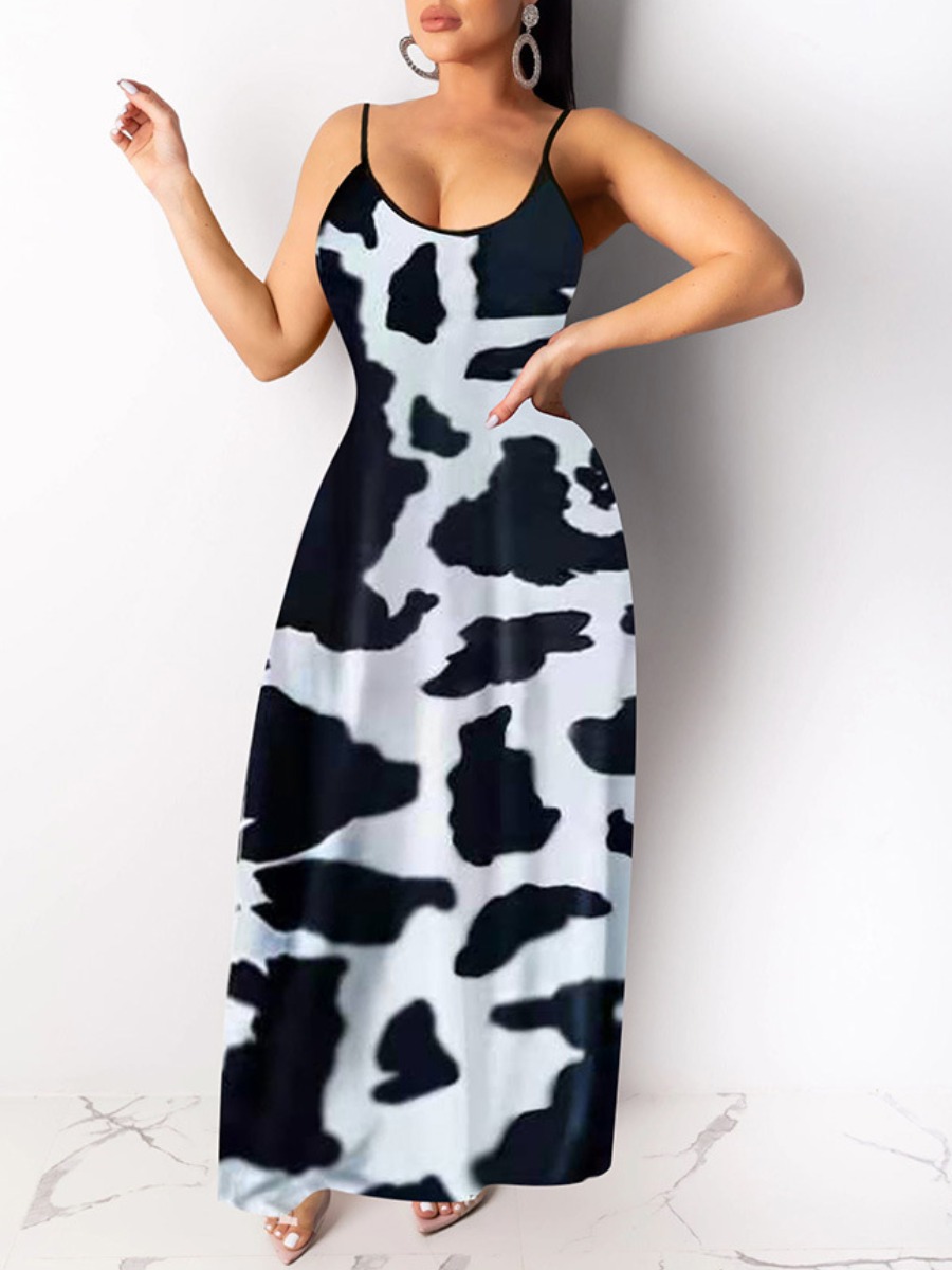 

LW Cow Print Cami A Line Dress, White