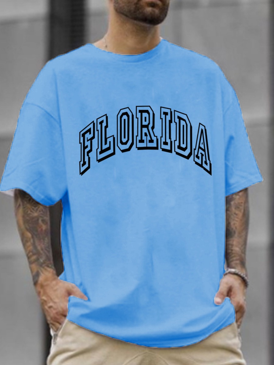 

LW Men Round Neck Letter Print T-shirt, Baby blue