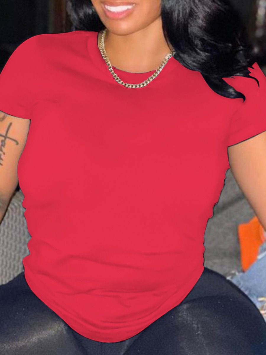 

LW Plus Size Round Neck Regular Fit T-shirt, Red