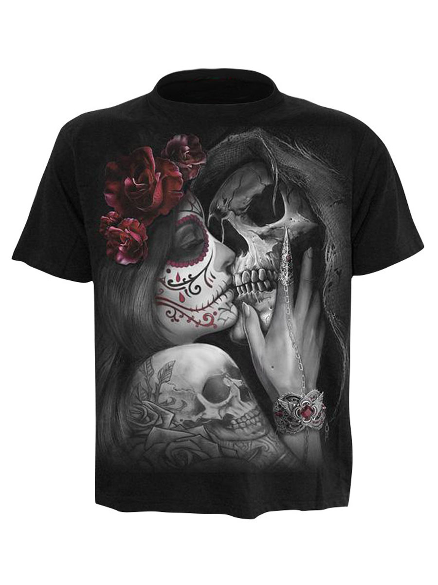 

LW Men Skull Head Floral Print T-shirt, Black