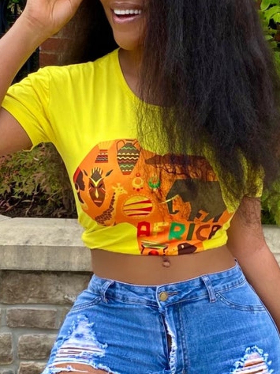 

LW Africa Letter Print T-shirt, Yellow