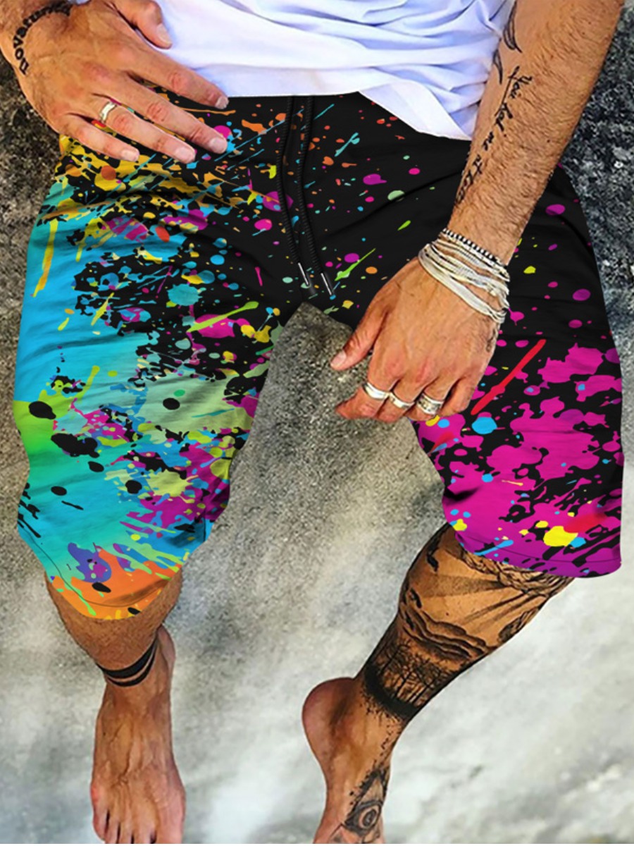 LW BASICS Men Splash-ink Drawstring Shorts