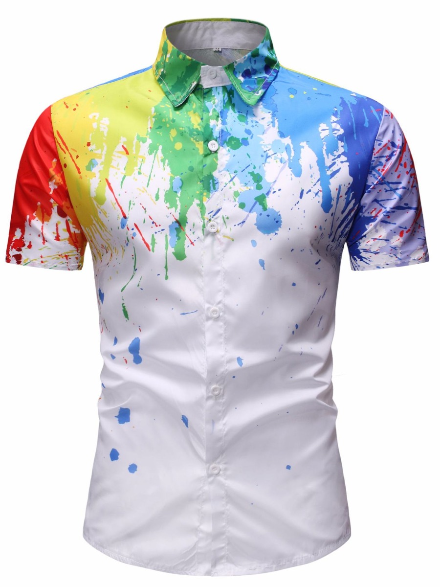 

LW Men Splash-ink Regular Fit Shirt, White