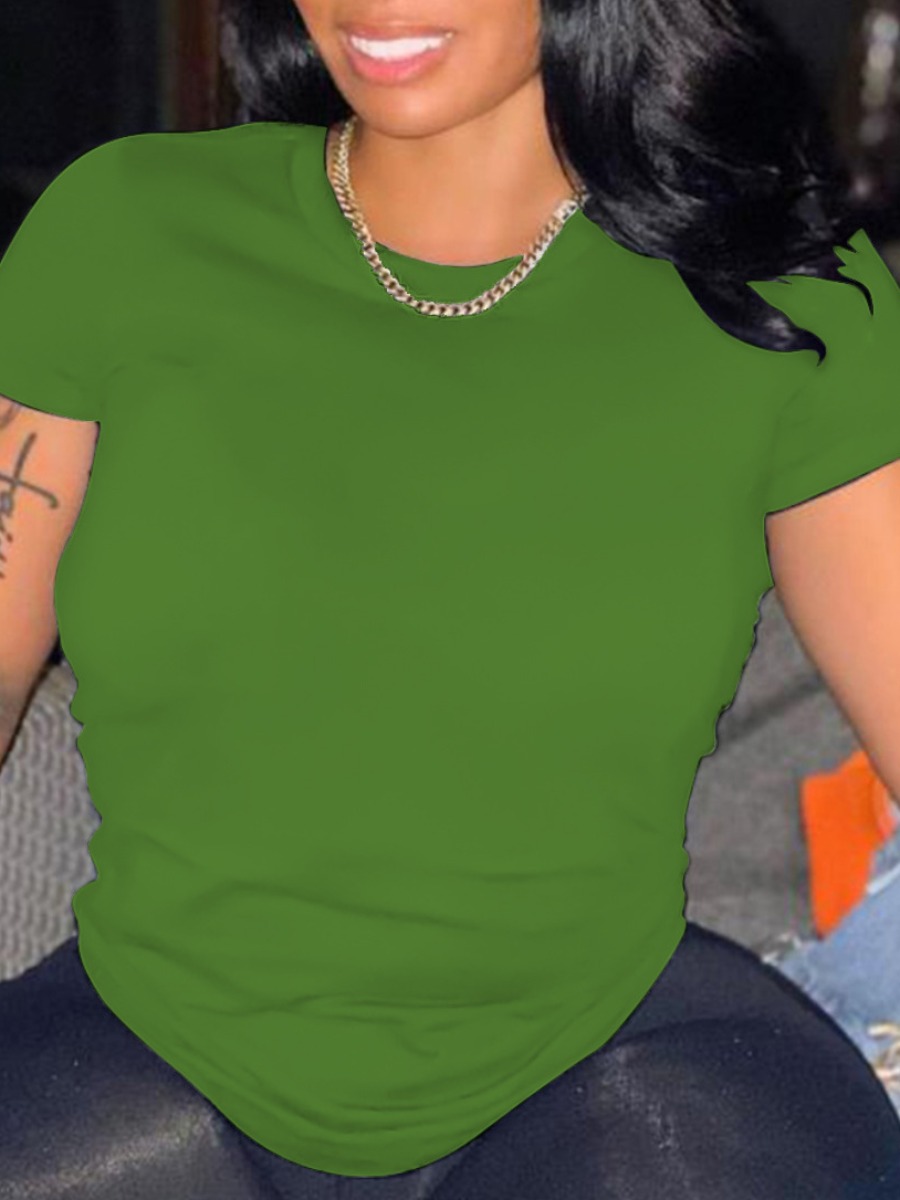 

LW Plus Size Round Neck Regular Fit T-shirt, Black green