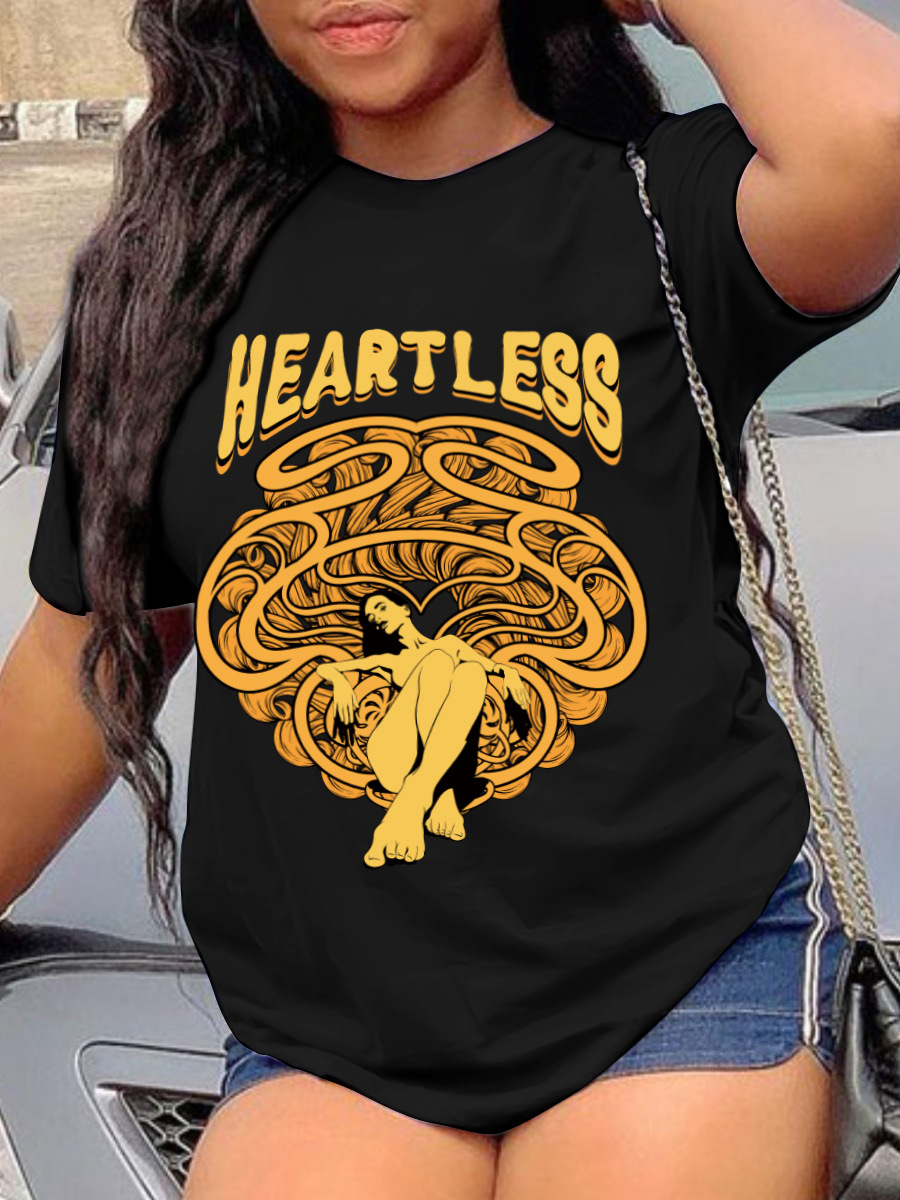 

LW Plus Size Letter Figure Print T-shirt, Black