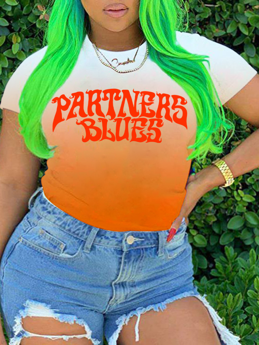 

LW Plus Size Gradient Letter Print T-shirt, Orange