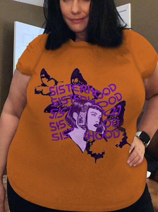 

LW Plus Size Butterfly Letter Print T-shirt, Croci