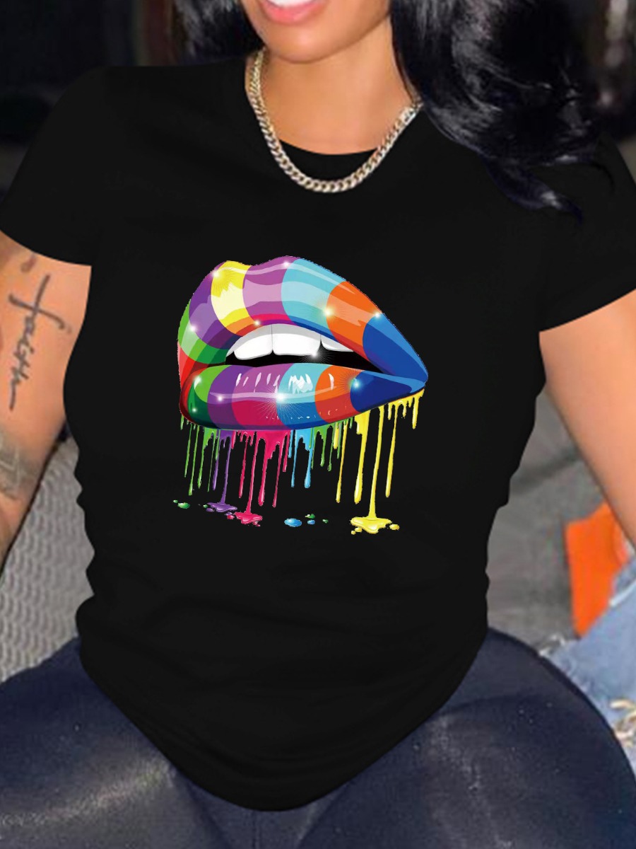 LW Plus Size Lip Print Patchwork T-shirt