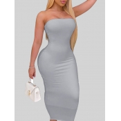 LW Trendy Dew Shoulder Grey Ankle Length Dress
