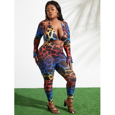 

LW SXY Plus Size Gradient Flared Jumpsuit Set, Multi