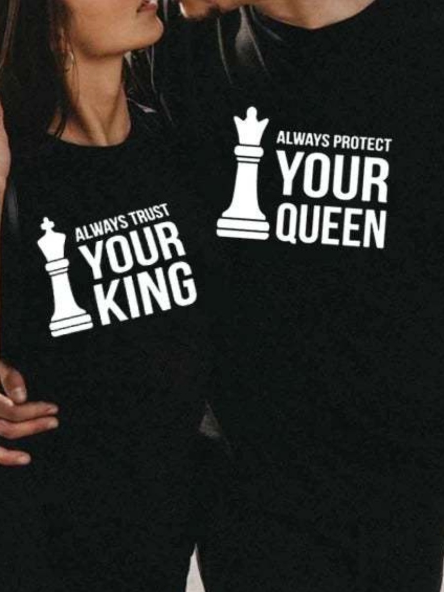 

LW BASICS Polyester Queen Letter Loose T-shirt, Black