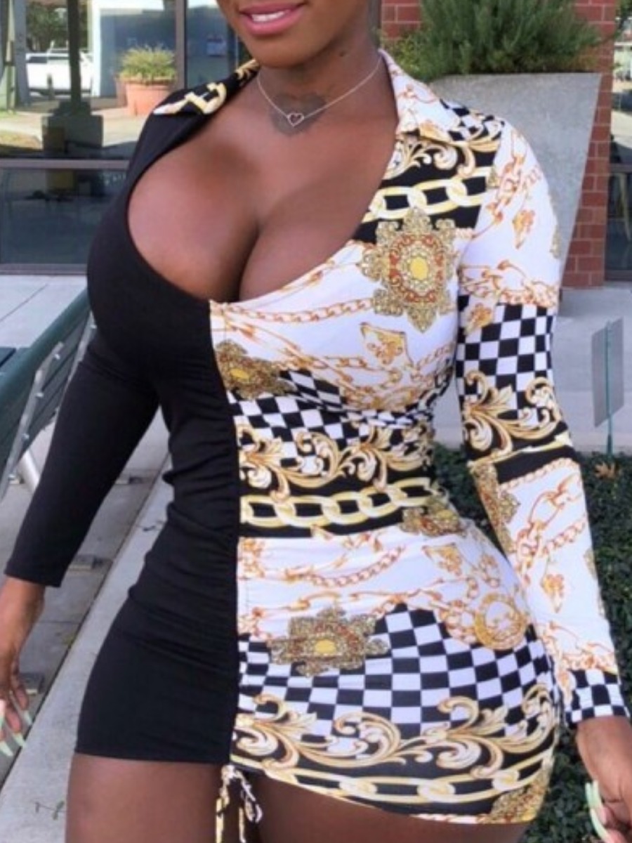 

LW Plus Size Plaid Chain Print Bodycon Dress, Multi