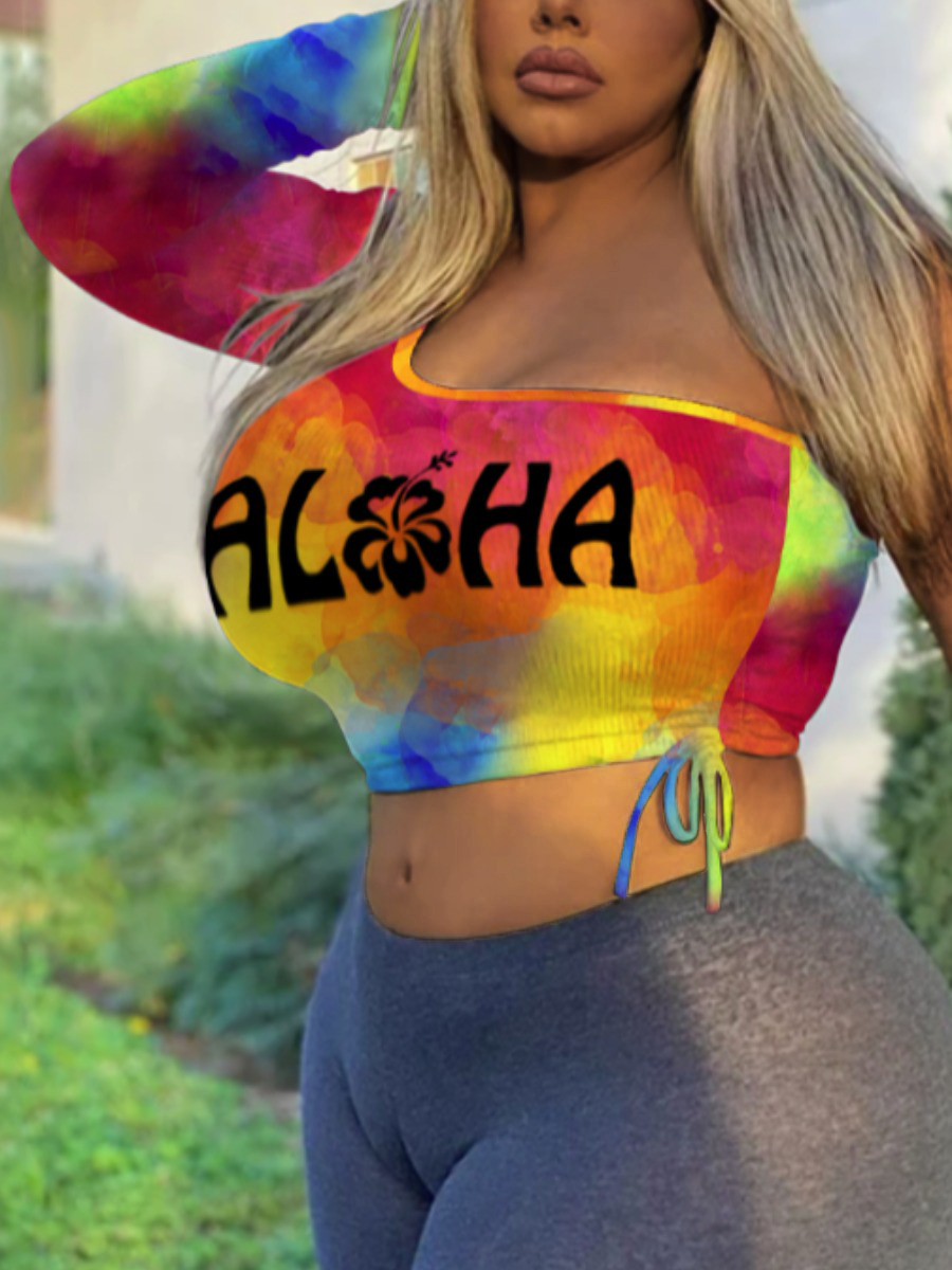 

LW Plus Size Tie-dye Letter Print T-shirt, Multi