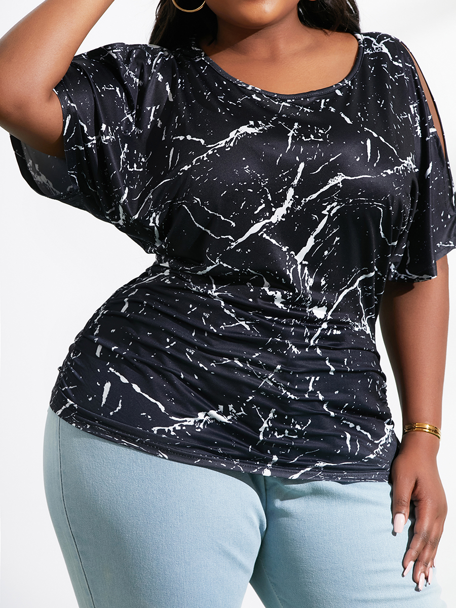 

LW Plus Size Print Cut Out T-shirt, Black